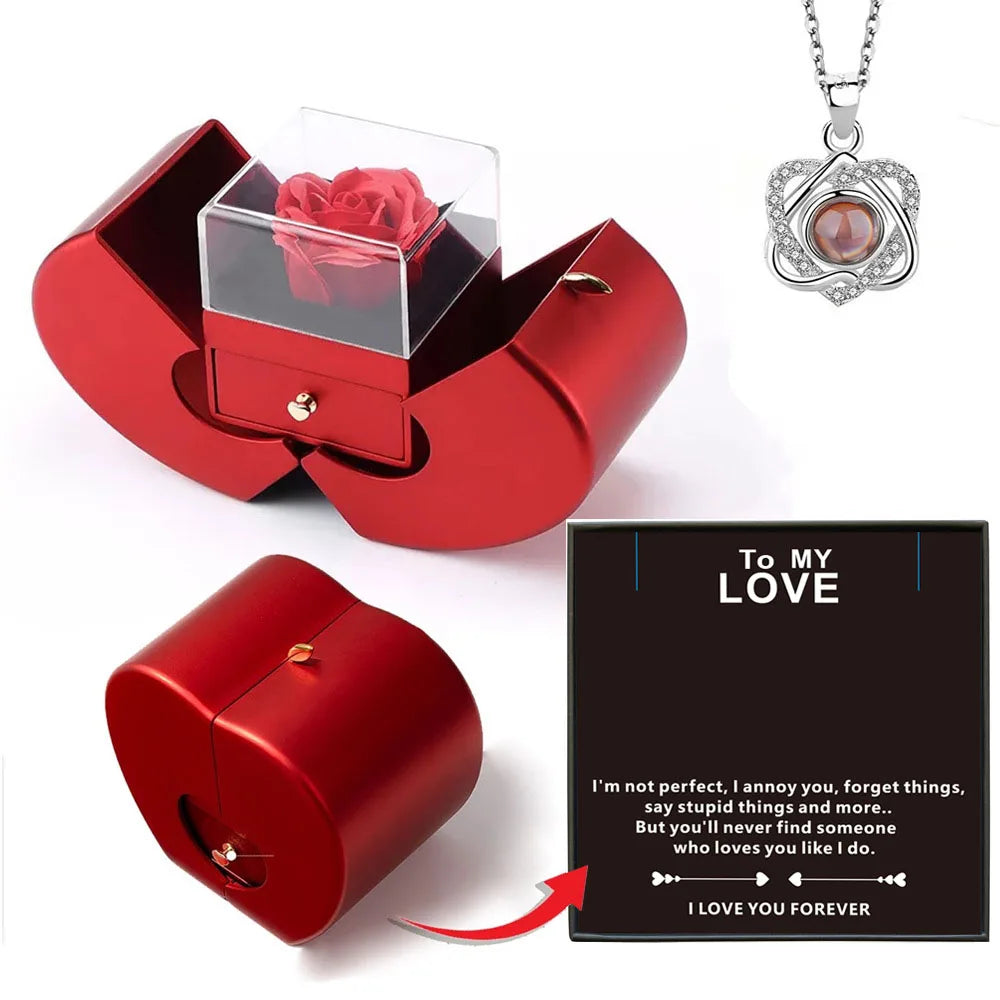 Forever Rose Heart Box With Necklace