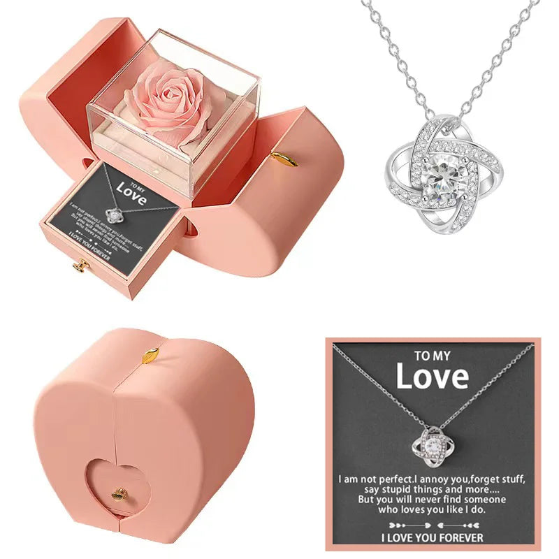 Forever Rose Heart Box With Necklace