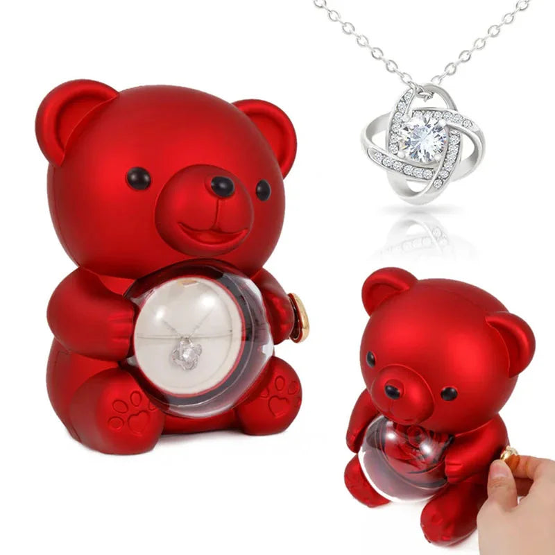 Engraved Heart Necklace With Forever Rose Bear Giftbox