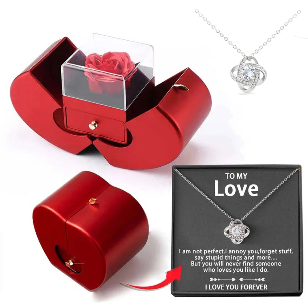 Forever Rose Heart Box With Necklace