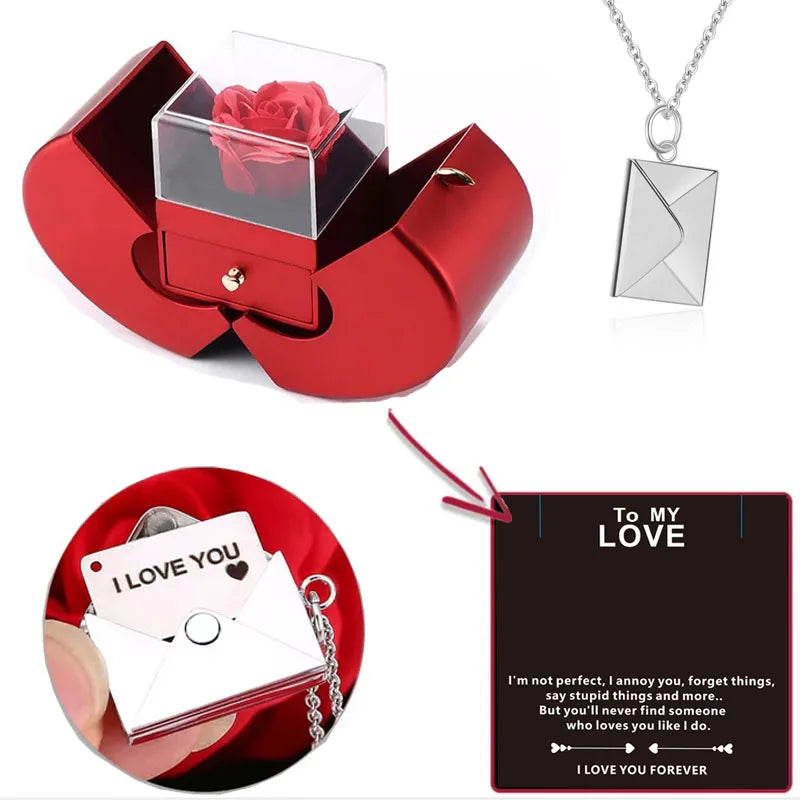 Forever Rose Heart Box With Necklace