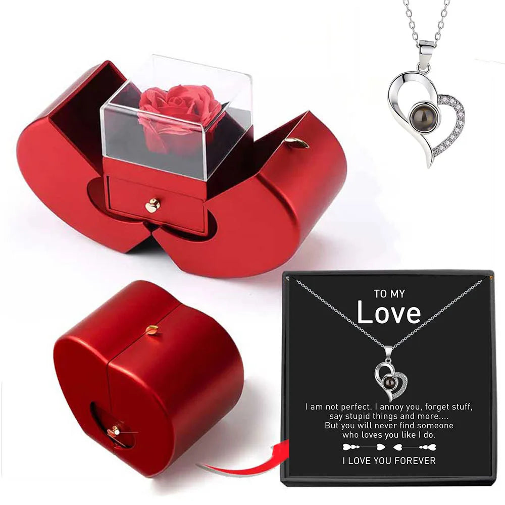 Forever Rose Heart Box With Necklace