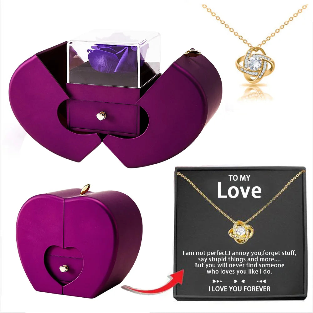 Forever Rose Heart Box With Necklace