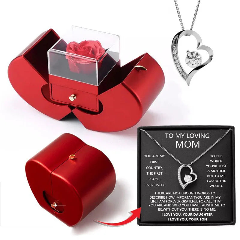 Forever Rose Heart Box With Necklace