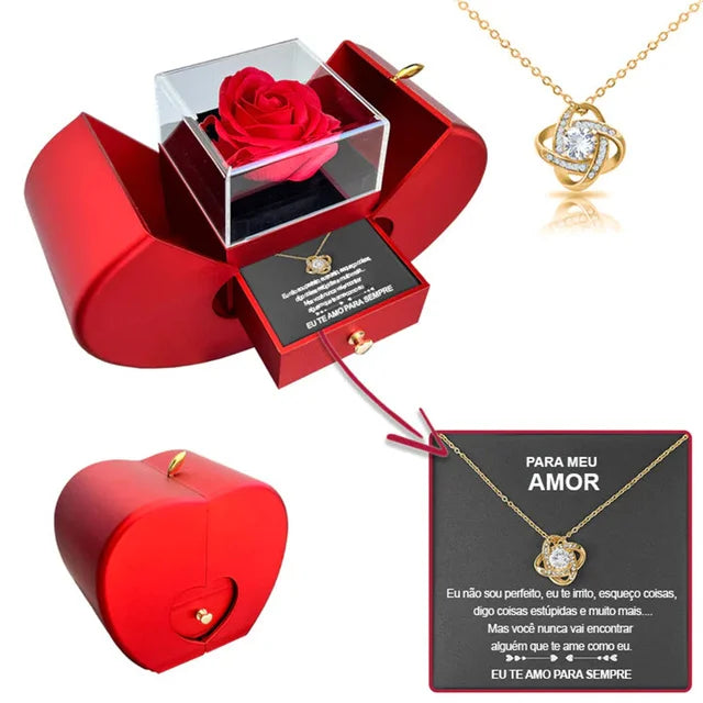 Forever Rose Heart Box With Necklace