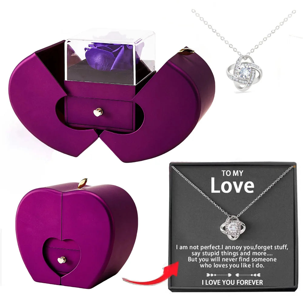 Forever Rose Heart Box With Necklace