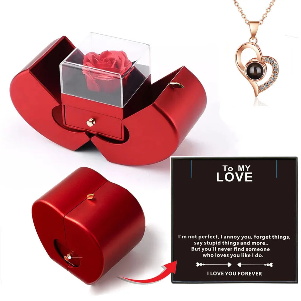 Forever Rose Heart Box With Necklace