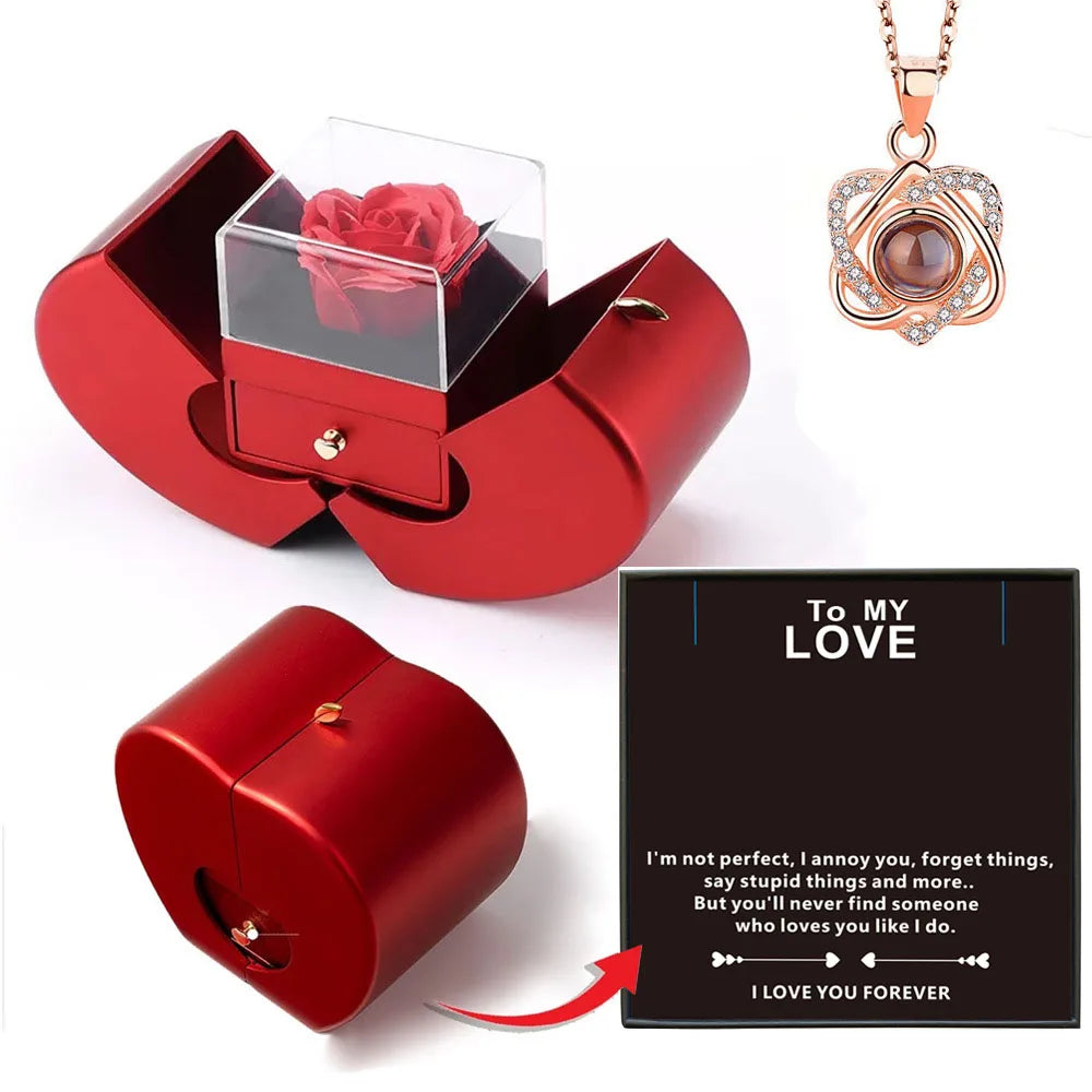 Forever Rose Heart Box With Necklace